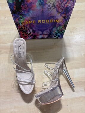 Cape Robbin Clear Multi-Strap Platform Heels - Nude Insole